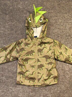 Little Rebels Dino Hoodie 3T | Tan & Green
